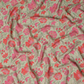 Beige Floral Printed Premium Pure Silk Crepe Fabric 110 Cms From India-D27250 - Regal Fabrics