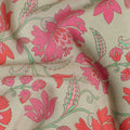 Beige Floral Printed Premium Pure Silk Crepe Fabric 110 Cms From India-D27250 - Regal Fabrics