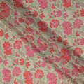 Beige Floral Printed Premium Pure Silk Crepe Fabric 110 Cms From India-D27250 - Regal Fabrics