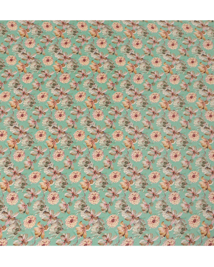 Mint Green Floral Printed Silk Crepe Fabric, Made in India-D27268 - Regal Fabrics