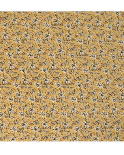 Mustard Yellow Ditsy Floral Printed Silk Crepe Fabric, 110 Cms Width, Made in India-D27270 - Regal Fabrics
