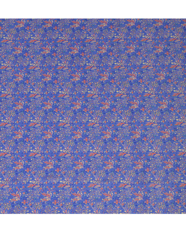 Blue Floral Printed Premium Pure Silk Crepe Fabric 110 Cms From India-D27252