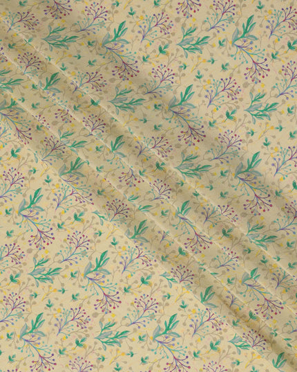 Cream Beige Floral Printed Premium Pure Silk Crepe Fabric 110 Cms From India-D27244 - Regal Fabrics