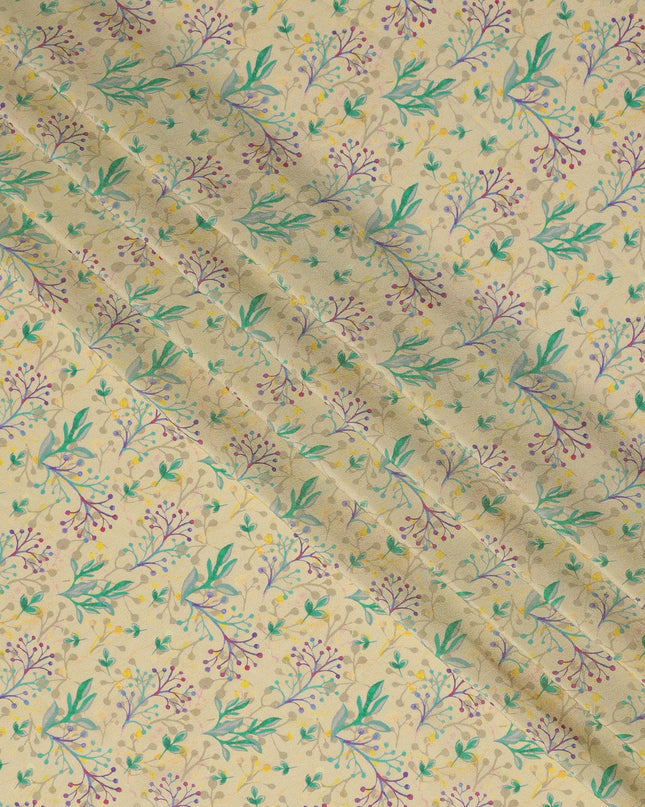 Cream Beige Floral Printed Premium Pure Silk Crepe Fabric 110 Cms From India-D27244