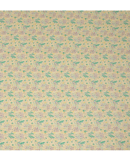 Cream Beige Floral Printed Premium Pure Silk Crepe Fabric 110 Cms From India-D27244 - Regal Fabrics