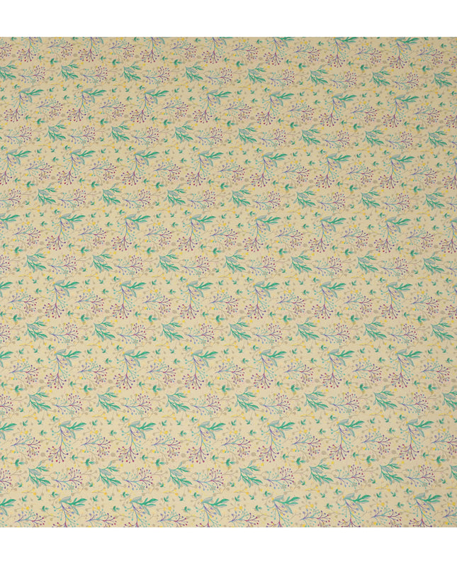 Cream Beige Floral Printed Premium Pure Silk Crepe Fabric 110 Cms From India-D27244