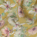 Olive Mustard Floral Printed Premium Pure Silk Crepe Fabric 110 Cms From India-D27246 - Regal Fabrics