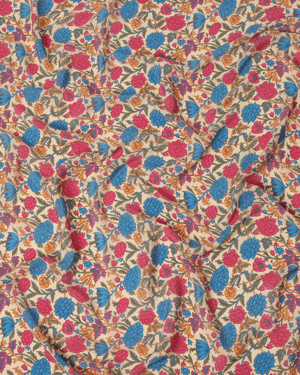 Beige Floral Printed Silk Crepe Fabric Soft Lightweight Breathable Material for Dressmaking Sewing Apparel Craft Use 110 Cms Width India Origin-D27291 Regal Fabrics