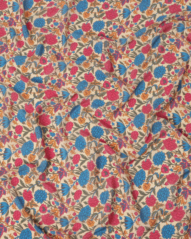 Beige Floral Printed Silk Crepe Fabric Soft Lightweight Breathable Material for Dressmaking Sewing Apparel Craft Use 110 Cms Width India Origin-D27291