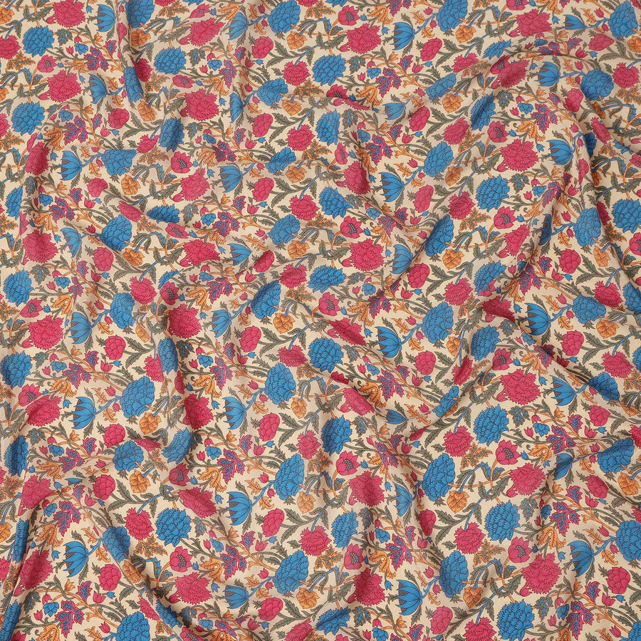 Beige Floral Printed Silk Crepe Fabric Soft Lightweight Breathable Material for Dressmaking Sewing Apparel Craft Use 110 Cms Width India Origin-D27291 Regal Fabrics