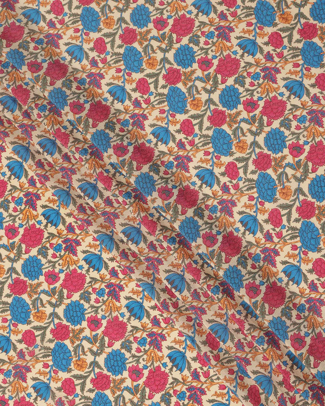 Beige Floral Printed Silk Crepe Fabric Soft Lightweight Breathable Material for Dressmaking Sewing Apparel Craft Use 110 Cms Width India Origin-D27291