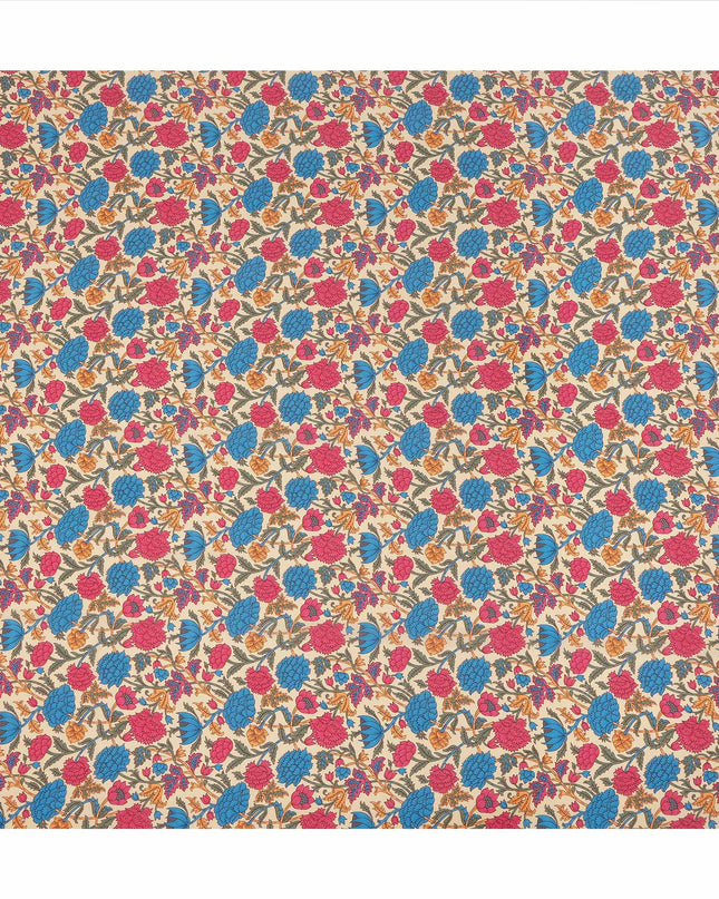 Beige Floral Printed Silk Crepe Fabric Soft Lightweight Breathable Material for Dressmaking Sewing Apparel Craft Use 110 Cms Width India Origin-D27291