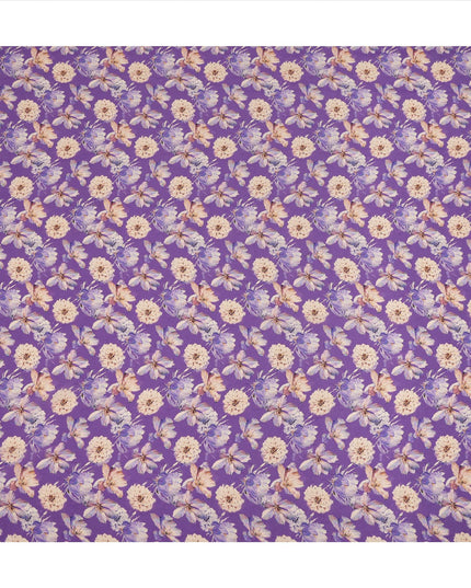 Purple Floral Printed Silk Crepe Fabric Soft Lightweight Breathable Material for Dressmaking Sewing Apparel Craft Use 110 Cms Width India Origin-D27288 Regal Fabrics
