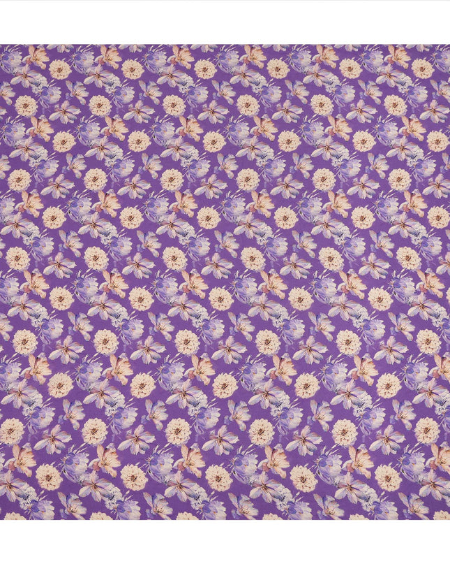 Purple Floral Printed Silk Crepe Fabric Soft Lightweight Breathable Material for Dressmaking Sewing Apparel Craft Use 110 Cms Width India Origin-D27288