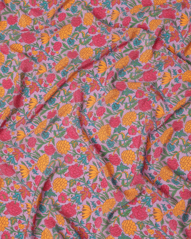 Pink Floral Printed Silk Crepe Fabric Soft Flowing Lightweight Luxurious Material for Dressmaking Sewing Apparel Craft Use 110 Cms Width India Origin-D27296