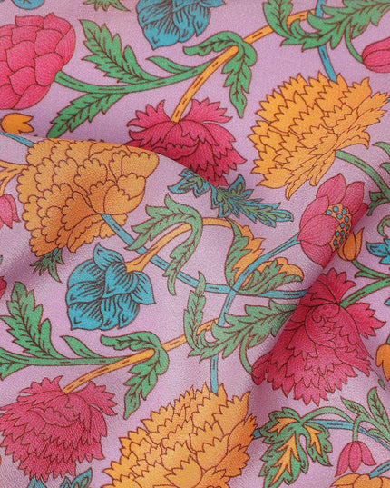 Pink Floral Printed Silk Crepe Fabric Soft Flowing Lightweight Luxurious Material for Dressmaking Sewing Apparel Craft Use 110 Cms Width India Origin-D27296 Regal Fabrics