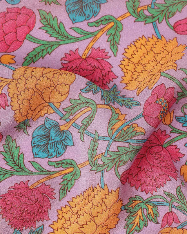 Pink Floral Printed Silk Crepe Fabric Soft Flowing Lightweight Luxurious Material for Dressmaking Sewing Apparel Craft Use 110 Cms Width India Origin-D27296