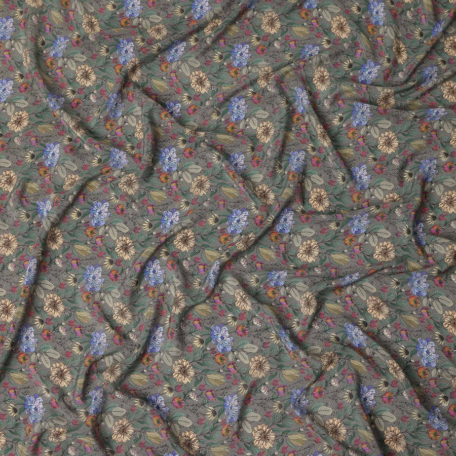 Olive Green Floral Printed Silk Crepe Fabric Soft Flowing Lightweight Luxurious Material for Dressmaking Sewing Apparel Craft Use 110 Cms Width India Origin-D27305 - Regal Fabrics