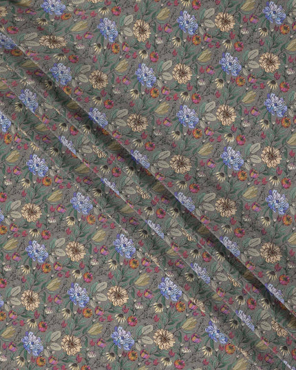 Olive Green Floral Printed Silk Crepe Fabric Soft Flowing Lightweight Luxurious Material for Dressmaking Sewing Apparel Craft Use 110 Cms Width India Origin-D27305 - Regal Fabrics