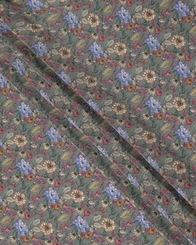 Olive Green Floral Printed Silk Crepe Fabric Soft Flowing Lightweight Luxurious Material for Dressmaking Sewing Apparel Craft Use 110 Cms Width India Origin-D27305