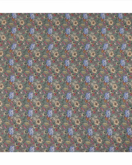 Olive Green Floral Printed Silk Crepe Fabric Soft Flowing Lightweight Luxurious Material for Dressmaking Sewing Apparel Craft Use 110 Cms Width India Origin-D27305 - Regal Fabrics