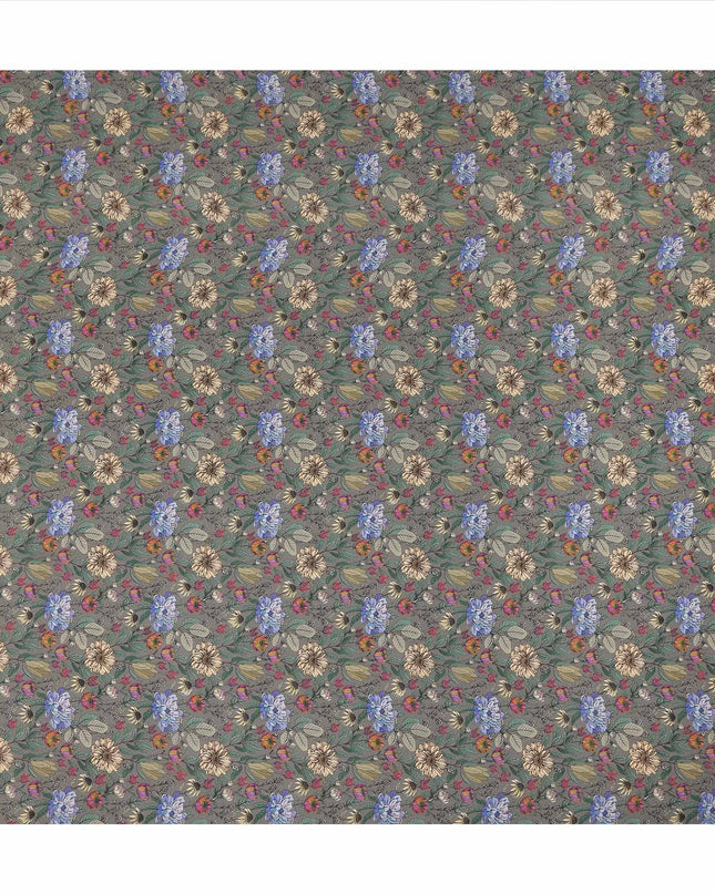 Olive Green Floral Printed Silk Crepe Fabric Soft Flowing Lightweight Luxurious Material for Dressmaking Sewing Apparel Craft Use 110 Cms Width India Origin-D27305