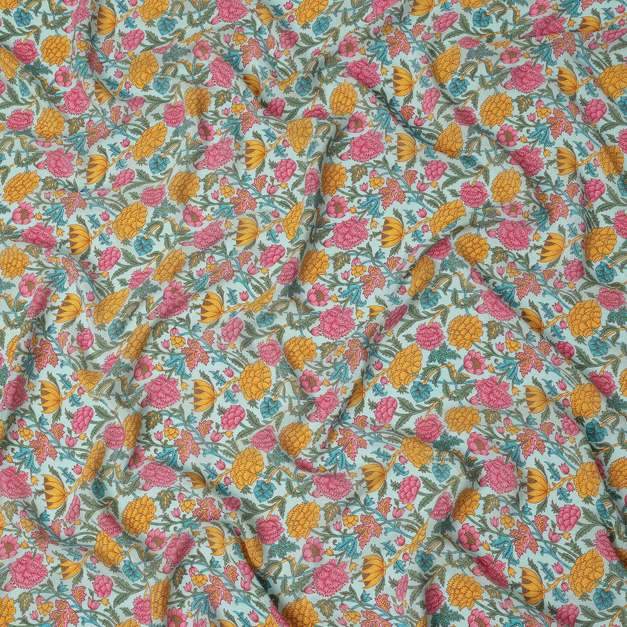 Mint Green Floral Printed Silk Crepe Fabric Soft Lightweight Breathable Material for Dressmaking Sewing Apparel Craft Use 110 Cms Width India Origin-D27294 Regal Fabrics