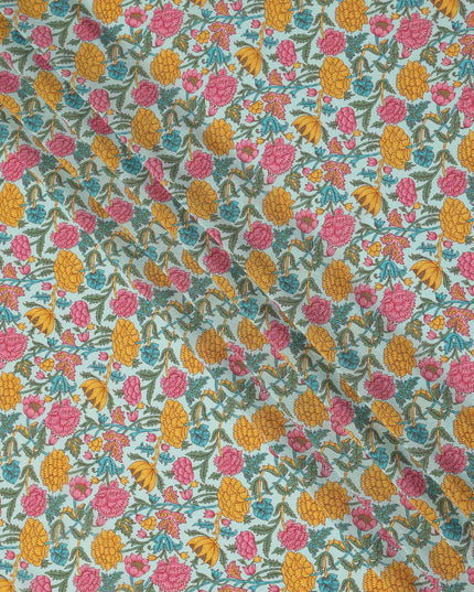 Mint Green Floral Printed Silk Crepe Fabric Soft Lightweight Breathable Material for Dressmaking Sewing Apparel Craft Use 110 Cms Width India Origin-D27294 Regal Fabrics