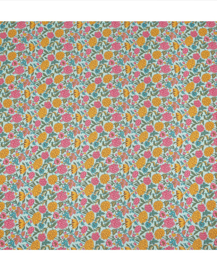 Mint Green Floral Printed Silk Crepe Fabric Soft Lightweight Breathable Material for Dressmaking Sewing Apparel Craft Use 110 Cms Width India Origin-D27294 Regal Fabrics