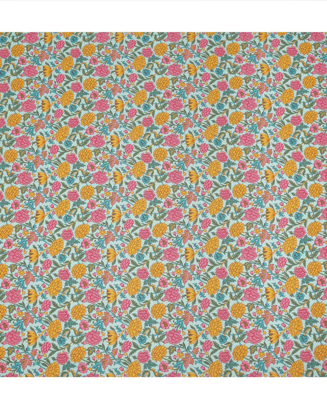 Mint Green Floral Printed Silk Crepe Fabric Soft Lightweight Breathable Material for Dressmaking Sewing Apparel Craft Use 110 Cms Width India Origin-D27294