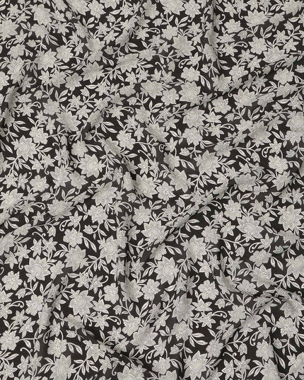 Black Floral Printed Silk Crepe Fabric Soft Flowing Lightweight Luxurious Material for Dressmaking Sewing Apparel Craft Use 110 Cms Width India Origin-D27298 Regal Fabrics