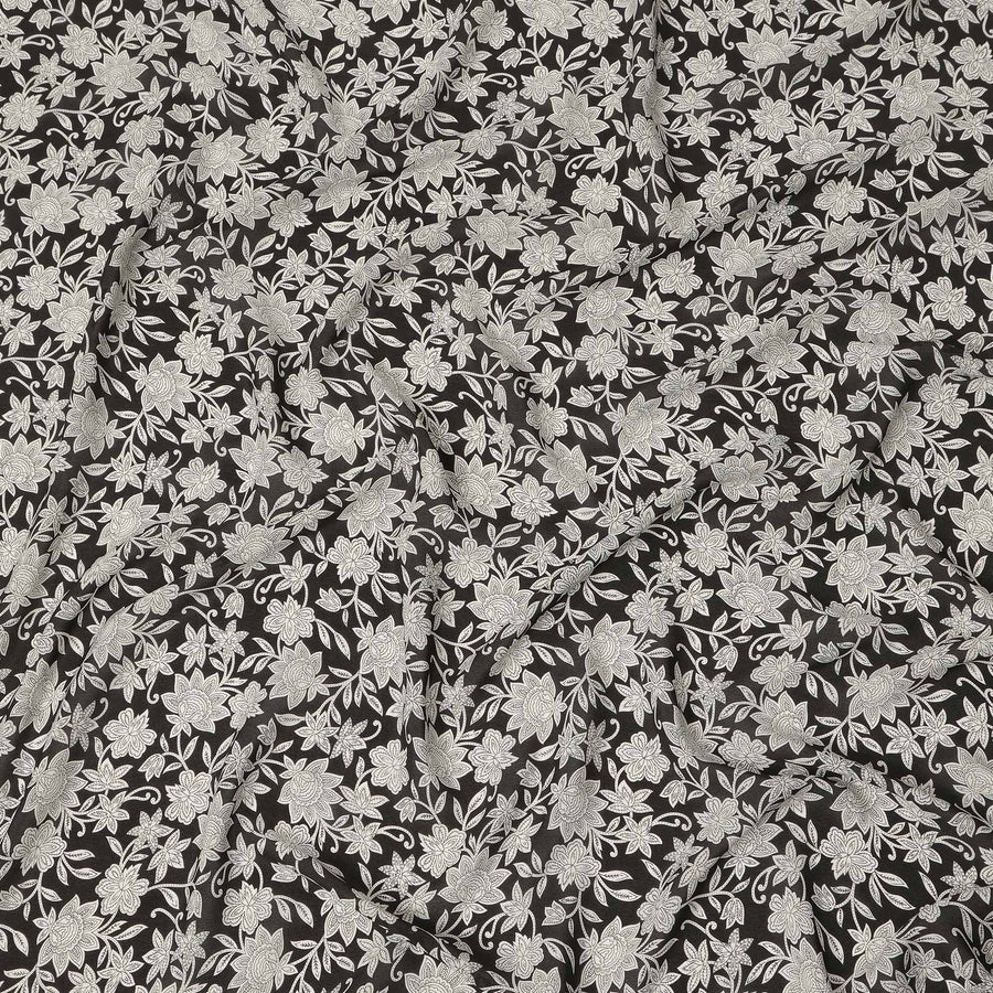 Black Floral Printed Silk Crepe Fabric Soft Flowing Lightweight Luxurious Material for Dressmaking Sewing Apparel Craft Use 110 Cms Width India Origin-D27298 Regal Fabrics