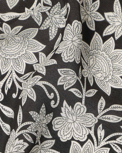 Black Floral Printed Silk Crepe Fabric Soft Flowing Lightweight Luxurious Material for Dressmaking Sewing Apparel Craft Use 110 Cms Width India Origin-D27298 Regal Fabrics