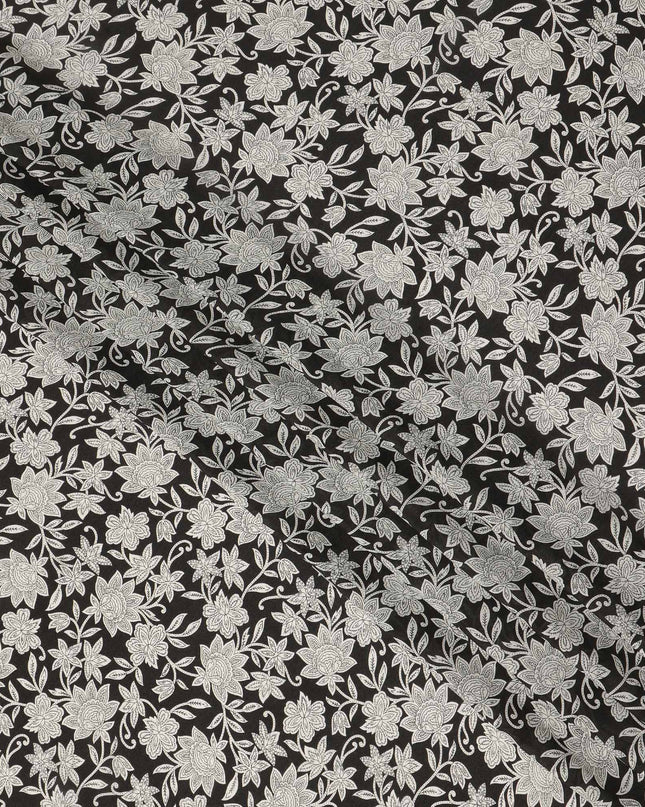 Black Floral Printed Silk Crepe Fabric Soft Flowing Lightweight Luxurious Material for Dressmaking Sewing Apparel Craft Use 110 Cms Width India Origin-D27298