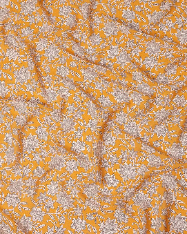 Yellow Floral Printed Silk Crepe Fabric Soft Flowing Lightweight Luxurious Material for Dressmaking Sewing Apparel Craft Use 110 Cms Width India Origin-D27297