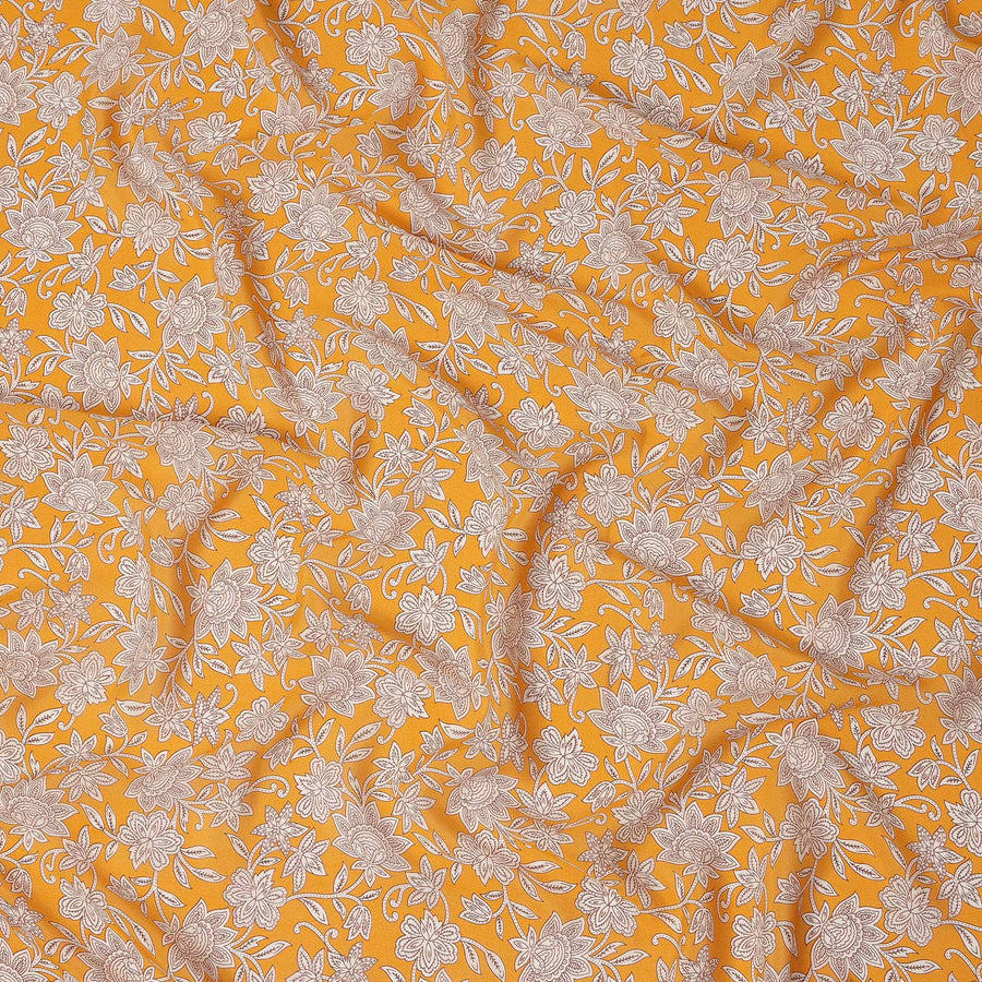 Yellow Floral Printed Silk Crepe Fabric Soft Flowing Lightweight Luxurious Material for Dressmaking Sewing Apparel Craft Use 110 Cms Width India Origin-D27297 Regal Fabrics