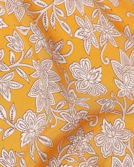 Yellow Floral Printed Silk Crepe Fabric Soft Flowing Lightweight Luxurious Material for Dressmaking Sewing Apparel Craft Use 110 Cms Width India Origin-D27297 Regal Fabrics