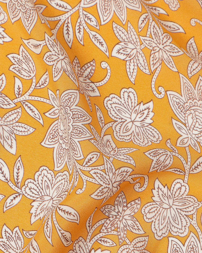 Yellow Floral Printed Silk Crepe Fabric Soft Flowing Lightweight Luxurious Material for Dressmaking Sewing Apparel Craft Use 110 Cms Width India Origin-D27297