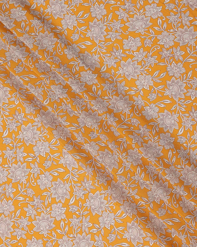 Yellow Floral Printed Silk Crepe Fabric Soft Flowing Lightweight Luxurious Material for Dressmaking Sewing Apparel Craft Use 110 Cms Width India Origin-D27297