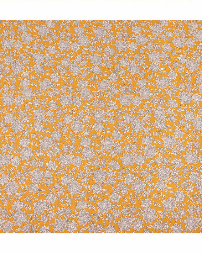Yellow Floral Printed Silk Crepe Fabric Soft Flowing Lightweight Luxurious Material for Dressmaking Sewing Apparel Craft Use 110 Cms Width India Origin-D27297
