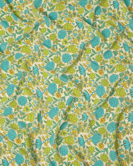 Cream Floral Printed Silk Crepe Fabric Soft Lightweight Breathable Material for Dressmaking Sewing Apparel Craft Use 110 Cms Width India Origin-D27290 Regal Fabrics