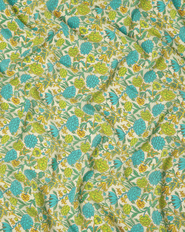 Cream Floral Printed Silk Crepe Fabric Soft Lightweight Breathable Material for Dressmaking Sewing Apparel Craft Use 110 Cms Width India Origin-D27290