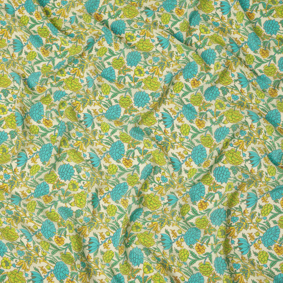 Cream Floral Printed Silk Crepe Fabric Soft Lightweight Breathable Material for Dressmaking Sewing Apparel Craft Use 110 Cms Width India Origin-D27290 Regal Fabrics