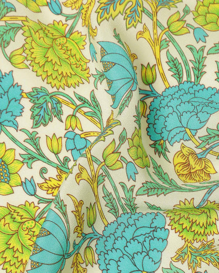 Cream Floral Printed Silk Crepe Fabric Soft Lightweight Breathable Material for Dressmaking Sewing Apparel Craft Use 110 Cms Width India Origin-D27290 Regal Fabrics