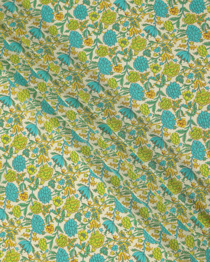 Cream Floral Printed Silk Crepe Fabric Soft Lightweight Breathable Material for Dressmaking Sewing Apparel Craft Use 110 Cms Width India Origin-D27290 Regal Fabrics