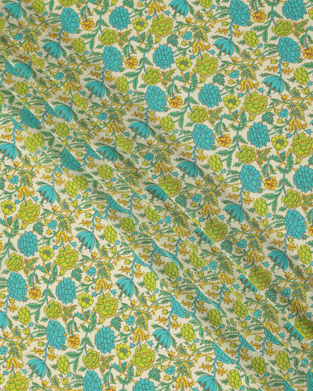 Cream Floral Printed Silk Crepe Fabric Soft Lightweight Breathable Material for Dressmaking Sewing Apparel Craft Use 110 Cms Width India Origin-D27290