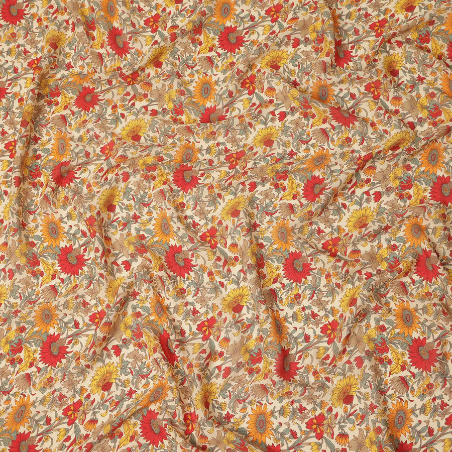 Cream Floral Printed Silk Crepe Fabric Soft Flowing Lightweight Luxurious Material for Dressmaking Sewing Apparel Craft Use 110 Cms Width India Origin-D27299 Regal Fabrics