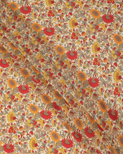 Cream Floral Printed Silk Crepe Fabric Soft Flowing Lightweight Luxurious Material for Dressmaking Sewing Apparel Craft Use 110 Cms Width India Origin-D27299 Regal Fabrics
