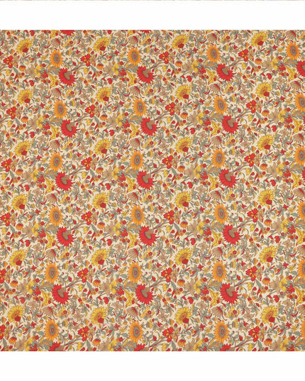 Cream Floral Printed Silk Crepe Fabric Soft Flowing Lightweight Luxurious Material for Dressmaking Sewing Apparel Craft Use 110 Cms Width India Origin-D27299 Regal Fabrics