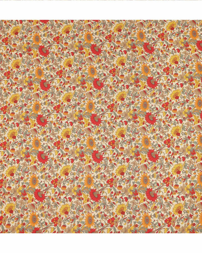 Cream Floral Printed Silk Crepe Fabric Soft Flowing Lightweight Luxurious Material for Dressmaking Sewing Apparel Craft Use 110 Cms Width India Origin-D27299